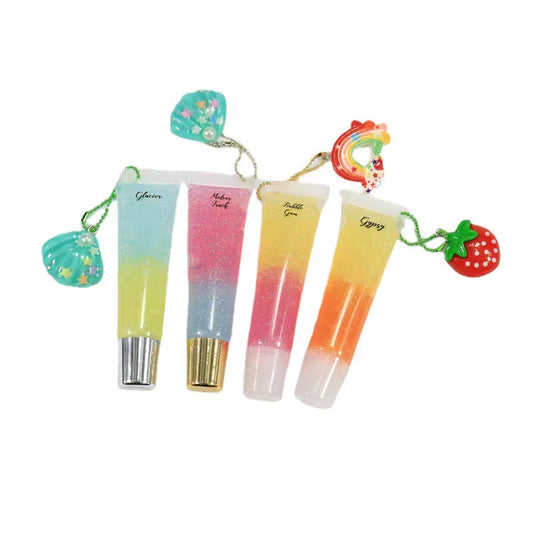 Water-Resistant Fruit-Flavored Lip Gloss Squeeze Tubes – Long-Lasting Shine.